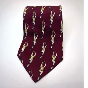 J. Crew Tie Retro Basketball Player Novelty Print 100% Silk Made in USA
